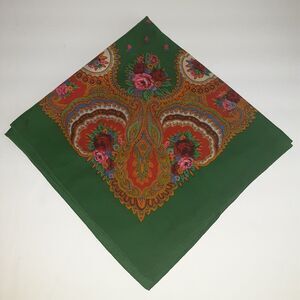 Vintage Scarf/ Table Topper Rose Floral on Emerald Green Versatile